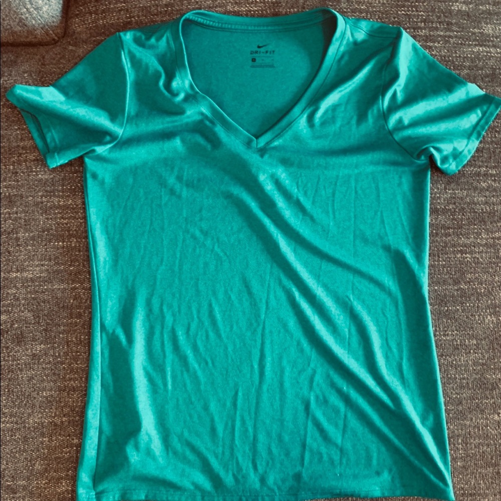 Green, Nike tee.
